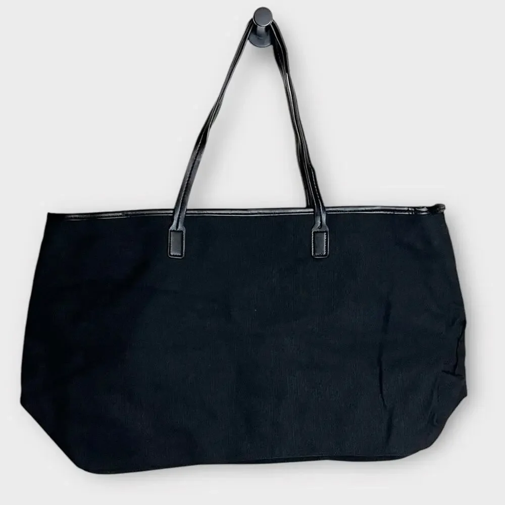NEW CLEOBELLA Large Canvas Tote in Black with Vegan leather trim fabfitfun box